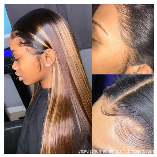 HD Lace Wig P4/27 Highlight Human Hair Wig Highlight 1b Honey Brown Color Straight Human Hair Lace Front Wigs For Black Women
